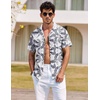 image:imageCOOFANDY Mens Hawaiian Shirt Short Sleeve Buttoon Down Shirts Casual Tropical Floral Summer Linen ShirtsPalm Leafbluewhite