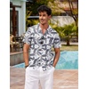 image:imageCOOFANDY Mens Hawaiian Shirt Short Sleeve Buttoon Down Shirts Casual Tropical Floral Summer Linen ShirtsPalm Leafbluewhite