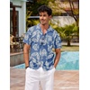 image:imageCOOFANDY Mens Hawaiian Shirt Short Sleeve Buttoon Down Shirts Casual Tropical Floral Summer Linen ShirtsPalm Leafdenim Blue