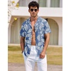 image:imageCOOFANDY Mens Hawaiian Shirt Short Sleeve Buttoon Down Shirts Casual Tropical Floral Summer Linen ShirtsPalm Leafdenim Blue
