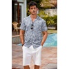 image:imageCOOFANDY Mens Hawaiian Shirt Short Sleeve Buttoon Down Shirts Casual Tropical Floral Summer Linen ShirtsPalm Leaflight Blue