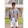 image:imageCOOFANDY Mens Hawaiian Shirt Short Sleeve Buttoon Down Shirts Casual Tropical Floral Summer Linen ShirtsPalm Leaflight Blue