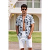image:imageCOOFANDY Mens Hawaiian Shirt Short Sleeve Buttoon Down Shirts Casual Tropical Floral Summer Linen ShirtsPalm Shadow Blue