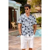 image:imageCOOFANDY Mens Hawaiian Shirt Short Sleeve Buttoon Down Shirts Casual Tropical Floral Summer Linen ShirtsPalm Shadow Blue