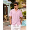 image:imageCOOFANDY Mens Hawaiian Shirt Short Sleeve Buttoon Down Shirts Casual Tropical Floral Summer Linen ShirtsPink