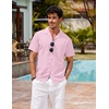 image:imageCOOFANDY Mens Hawaiian Shirt Short Sleeve Buttoon Down Shirts Casual Tropical Floral Summer Linen ShirtsPink