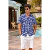 image:imageCOOFANDY Mens Hawaiian Shirt Short Sleeve Buttoon Down Shirts Casual Tropical Floral Summer Linen ShirtsTropical Palm Navy