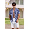 image:imageCOOFANDY Mens Hawaiian Shirt Short Sleeve Buttoon Down Shirts Casual Tropical Floral Summer Linen ShirtsTropical Palm Navy