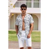image:imageCOOFANDY Mens Hawaiian Shirt Short Sleeve Buttoon Down Shirts Casual Tropical Floral Summer Linen ShirtsVintage Palm Blue
