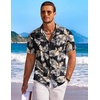 image:imageCOOFANDY Mens Hawaiian Shirt Short Sleeve Floral Button Down Shirts Tropical Holiday Beach ShirtsBlack  Khaki  Leaves