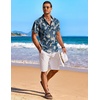 image:imageCOOFANDY Mens Hawaiian Shirt Short Sleeve Floral Button Down Shirts Tropical Holiday Beach ShirtsBlue  White  Leaf