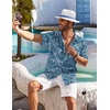 image:imageCOOFANDY Mens Hawaiian Shirt Short Sleeve Floral Button Down Shirts Tropical Holiday Beach ShirtsBlue White Leaves