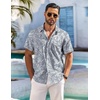 image:imageCOOFANDY Mens Hawaiian Shirt Short Sleeve Floral Button Down Shirts Tropical Holiday Beach ShirtsGray Blue  White Leaf