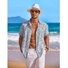 image:imageCOOFANDY Mens Hawaiian Shirt Short Sleeve Floral Button Down Shirts Tropical Holiday Beach ShirtsGray Blue  White Leaf