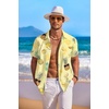 image:imageCOOFANDY Mens Hawaiian Shirt Short Sleeve Floral Button Down Shirts Tropical Holiday Beach ShirtsLight Yellow  Pineapple