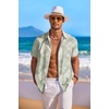 image:imageCOOFANDY Mens Hawaiian Shirt Short Sleeve Floral Button Down Shirts Tropical Holiday Beach ShirtsSage Green  White  Leaf