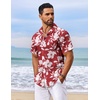 image:imageCOOFANDY Mens Hawaiian Shirt Short Sleeve Summer Button Down Shirts Tropical Vacation Beach Aloha Shirts with PocketWine Red  White Flower