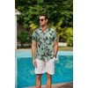 image:imageCOOFANDY Mens Hawaiian Shirts Short Sleeve Button Down Aloha Shirt Casual Beach ClothesDark Gray  Ice Green Leaves