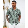 image:imageCOOFANDY Mens Hawaiian Shirts Short Sleeve Button Down Aloha Shirt Casual Beach ClothesDark Gray  Ice Green Leaves