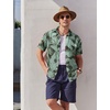 image:imageCOOFANDY Mens Hawaiian Shirts Short Sleeve Button Down Aloha Shirt Casual Beach ClothesDark Gray  Ice Green Leaves