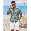 image:imageCOOFANDY Mens Hawaiian Shirts Short Sleeve Button Down Aloha Shirt Casual Beach ClothesDark Gray  Ice Green Leaves