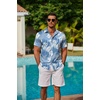 image:imageCOOFANDY Mens Hawaiian Shirts Short Sleeve Button Down Aloha Shirt Casual Beach ClothesLight Blue Palm Leaves