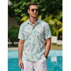 image:imageCOOFANDY Mens Hawaiian Shirts Short Sleeve Casual Button Down Tropical Beach ShirtLight Green  White Leaf