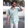 image:imageCOOFANDY Mens Hawaiian Shirts Short Sleeve Casual Button Down Tropical Beach ShirtLight Green  White Leaf