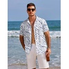 image:imageCOOFANDY Mens Hawaiian Shirts Short Sleeve Tropical Button Down Shirts Floral Summer Beach ShirtLight Blue  White Leaf
