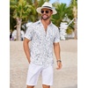 image:imageCOOFANDY Mens Hawaiian Shirts Short Sleeve Tropical Button Down Shirts Floral Summer Beach ShirtLight Blue  White Leaf