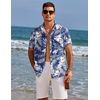image:imageCOOFANDY Mens Hawaiian Shirts Short Sleeve Tropical Button Down Shirts Floral Summer Beach ShirtNavy Blue  White Leaf