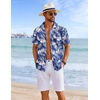 image:imageCOOFANDY Mens Hawaiian Shirts Short Sleeve Tropical Button Down Shirts Floral Summer Beach ShirtNavy Blue  White Leaf