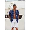 image:imageCOOFANDY Mens Hawaiian Shirts Short Sleeve Tropical Button Down Shirts Floral Summer Beach ShirtRoyal Blue  Palm Tree