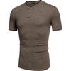 image:imageCOOFANDY Mens Henley Shirts Short Sleeve Casual Basic Tee Summer Button Henley Soild T ShirtsBrown