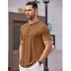 image:imageCOOFANDY Mens Henley Shirts Short Sleeve Casual Basic Tee Summer Button Henley Soild T ShirtsCaramel
