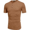 image:imageCOOFANDY Mens Henley Shirts Short Sleeve Casual Basic Tee Summer Button Henley Soild T ShirtsCaramel
