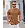 image:imageCOOFANDY Mens Henley Shirts Short Sleeve Casual Basic Tee Summer Button Henley Soild T ShirtsCaramel