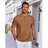 image:imageCOOFANDY Mens Henley Shirts Short Sleeve Casual Basic Tee Summer Button Henley Soild T ShirtsCaramel