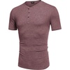 image:imageCOOFANDY Mens Henley Shirts Short Sleeve Casual Basic Tee Summer Button Henley Soild T ShirtsDark Red