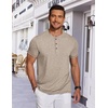 image:imageCOOFANDY Mens Henley Shirts Short Sleeve Casual Basic Tee Summer Button Henley Soild T ShirtsKhaki