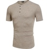 image:imageCOOFANDY Mens Henley Shirts Short Sleeve Casual Basic Tee Summer Button Henley Soild T ShirtsKhaki
