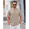 image:imageCOOFANDY Mens Henley Shirts Short Sleeve Casual Basic Tee Summer Button Henley Soild T ShirtsKhaki