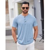 image:imageCOOFANDY Mens Henley Shirts Short Sleeve Casual Basic Tee Summer Button Henley Soild T ShirtsLight Blue