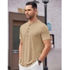 image:imageCOOFANDY Mens Henley Shirts Short Sleeve Casual Basic Tee Summer Button Henley Soild T ShirtsLight Khaki