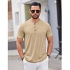 image:imageCOOFANDY Mens Henley Shirts Short Sleeve Casual Basic Tee Summer Button Henley Soild T ShirtsLight Khaki