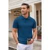 image:imageCOOFANDY Mens Knit Polo Shirts Casual Short Sleeve Button Down Polo Shirt Classic Golf ShirtsDenim Blue