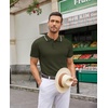 image:imageCOOFANDY Mens Knit Polo Shirts Casual Short Sleeve Button Down Polo Shirt Classic Golf ShirtsEarmy Green White Striped
