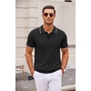 image:imageCOOFANDY Mens Knit Polo Shirts Casual Short Sleeve Button Down Polo Shirt Classic Golf ShirtsEblack White Striped