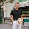 image:imageCOOFANDY Mens Knit Polo Shirts Casual Short Sleeve Button Down Polo Shirt Classic Golf ShirtsEblack White Striped