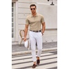 image:imageCOOFANDY Mens Knit Polo Shirts Casual Short Sleeve Button Down Polo Shirt Classic Golf ShirtsEkhaki White Striped